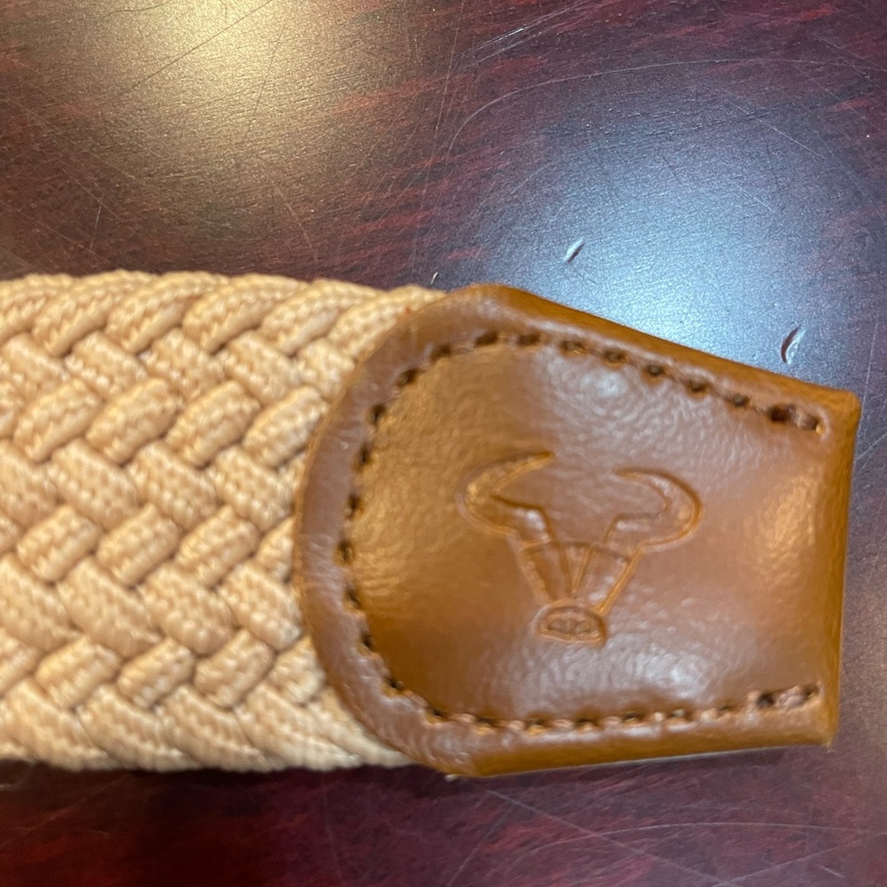 Men’s Tan Braided Stretch Belt with Brown Leather Accent - Picture 4 of 5